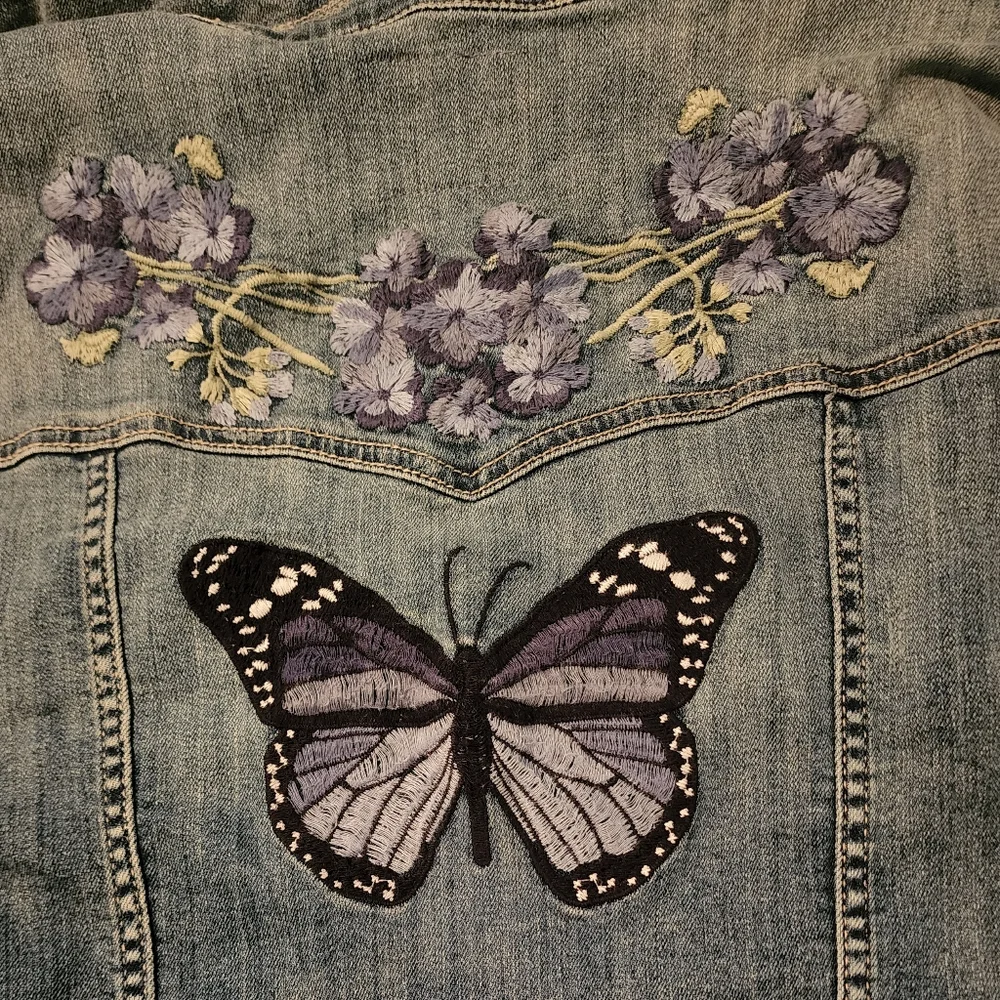 Torrid Blue Jean Jacket with Butterfly and Floral Embroidery - Picture 3 of 11